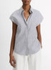 TICKING STRIPE LINEN COTTON CAP SLEEVE BLOUSE