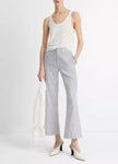 TICKING STRIPE LINEN COTTON LOW RISE CROP FLARE TROUSER