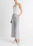 TICKING STRIPE LINEN COTTON LOW RISE CROP FLARE TROUSER