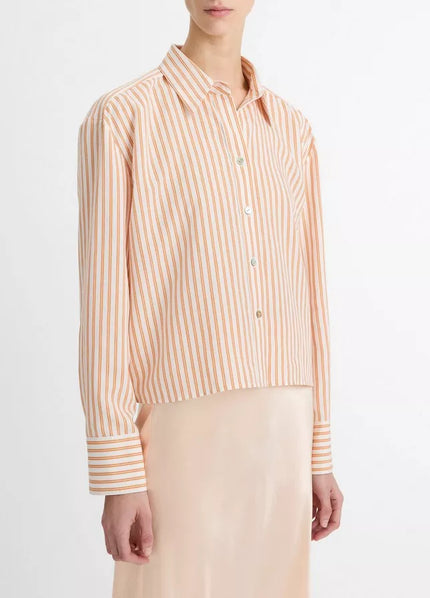 TILL STRIPE CROPPED BUTTON FRONT SHIRT