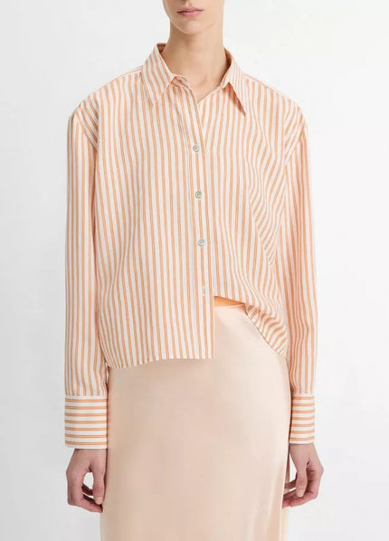 TILL STRIPE CROPPED BUTTON FRONT SHIRT