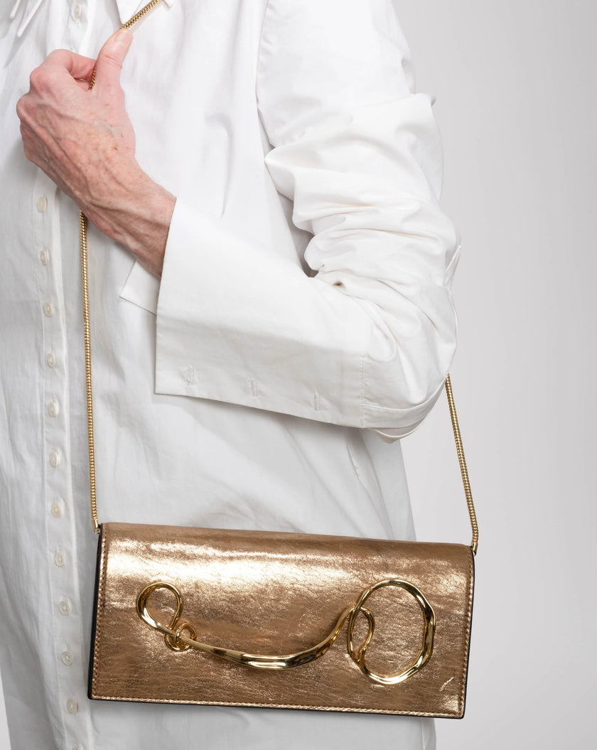 TWISTED GOLD SIDE HANDLE CLUTCH IN ANTIQUE GOLD