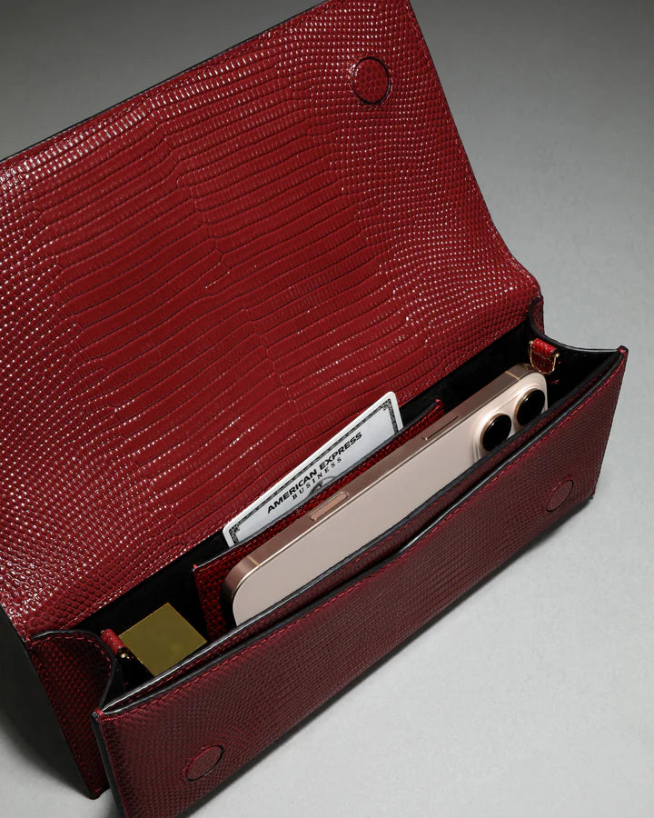 TWISTED GOLD SIDE HANDLE CLUTCH PURSE BURNT CHERRY