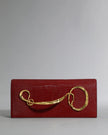 TWISTED GOLD SIDE HANDLE CLUTCH PURSE BURNT CHERRY