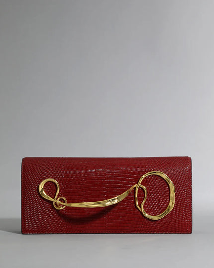 TWISTED GOLD SIDE HANDLE CLUTCH PURSE BURNT CHERRY