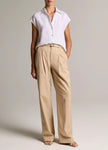 LINEN CAP SLEEVE BUTTON FRONT BLOUSE IN OPTIC WHITE