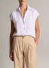 LINEN CAP SLEEVE BUTTON FRONT BLOUSE IN OPTIC WHITE