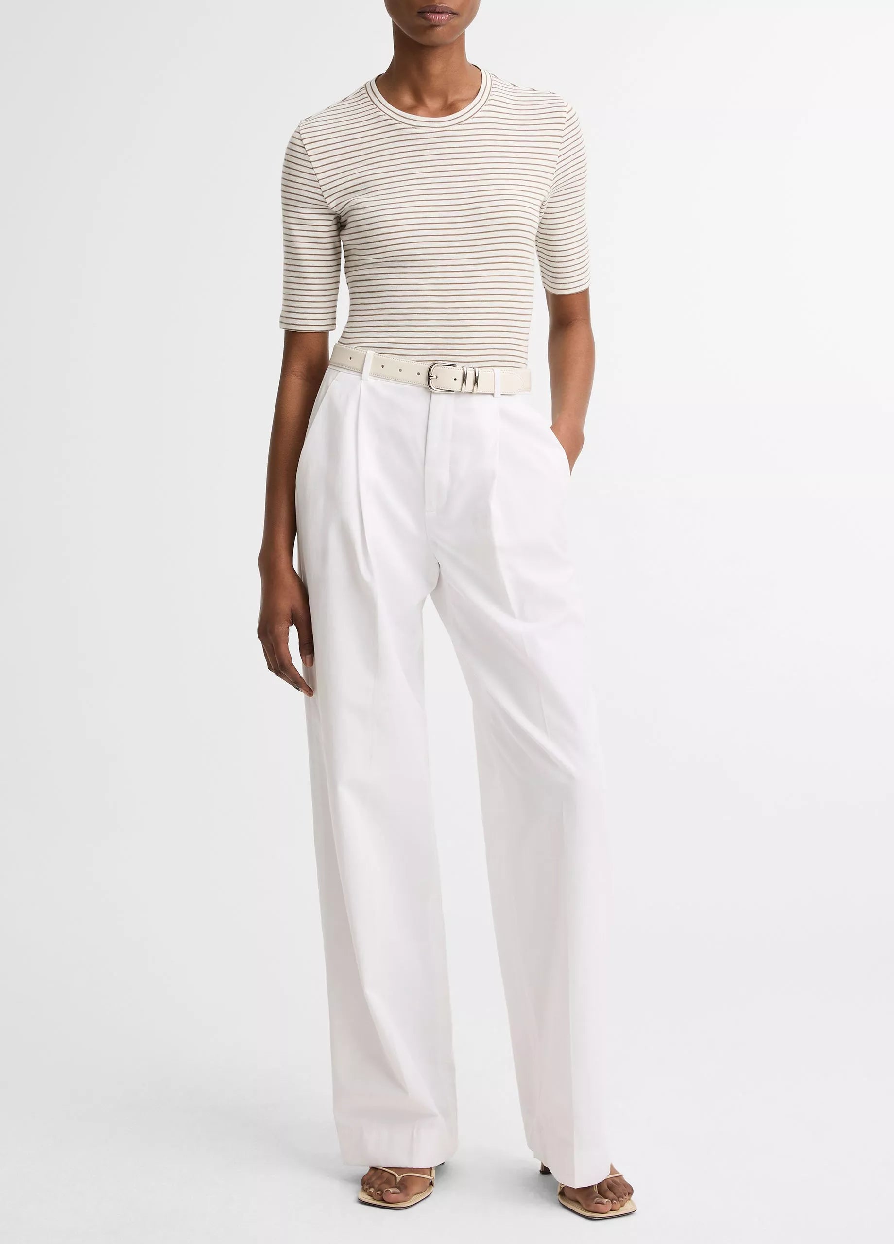 STRIPED COTTON BLEND ELBOW SLEEVE TSHIRT IN TAPENADE COMBO