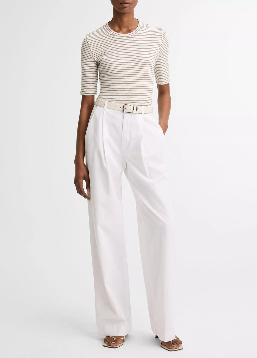 STRIPED COTTON BLEND ELBOW SLEEVE TSHIRT IN TAPENADE COMBO