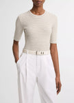 STRIPED COTTON BLEND ELBOW SLEEVE TSHIRT IN TAPENADE COMBO