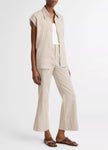 TICKING STRIPE LINEN COTTON LOW RISE CROP FLARE TROUSER PANT