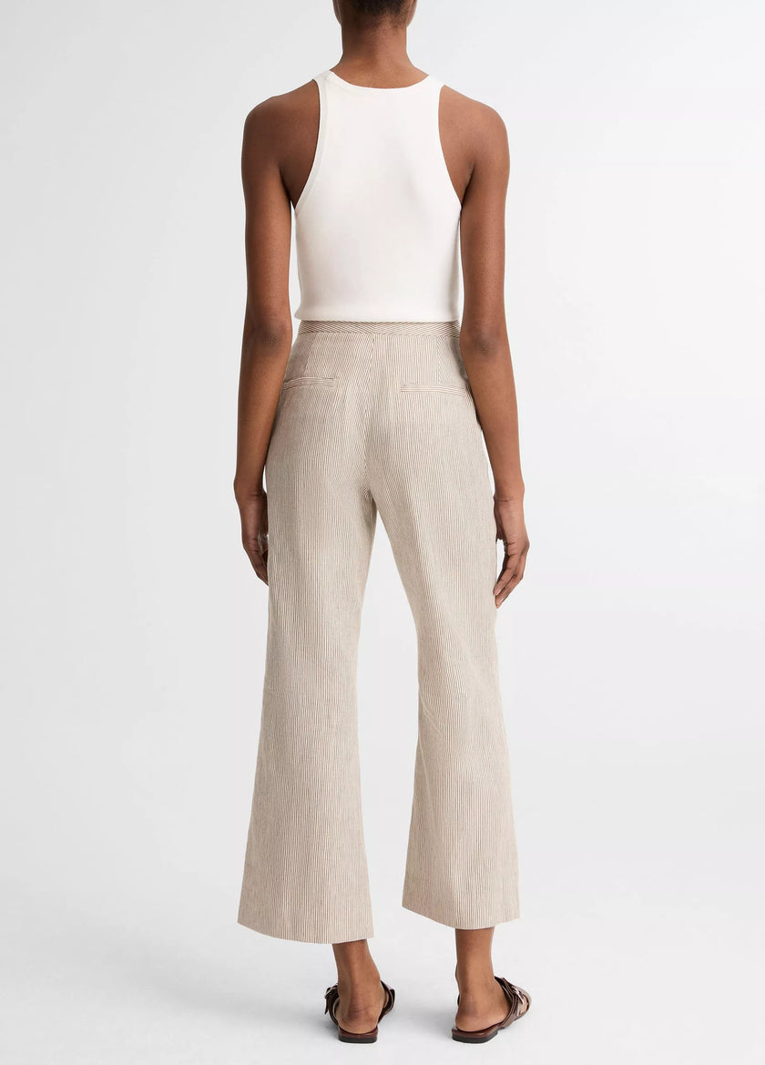 TICKING STRIPE LINEN COTTON LOW RISE CROP FLARE TROUSER PANT
