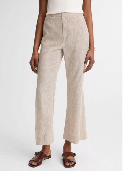 TICKING STRIPE LINEN COTTON LOW RISE CROP FLARE TROUSER PANT