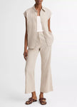 TICKING STRIPE LINEN COTTON LOW RISE CROP FLARE TROUSER PANT