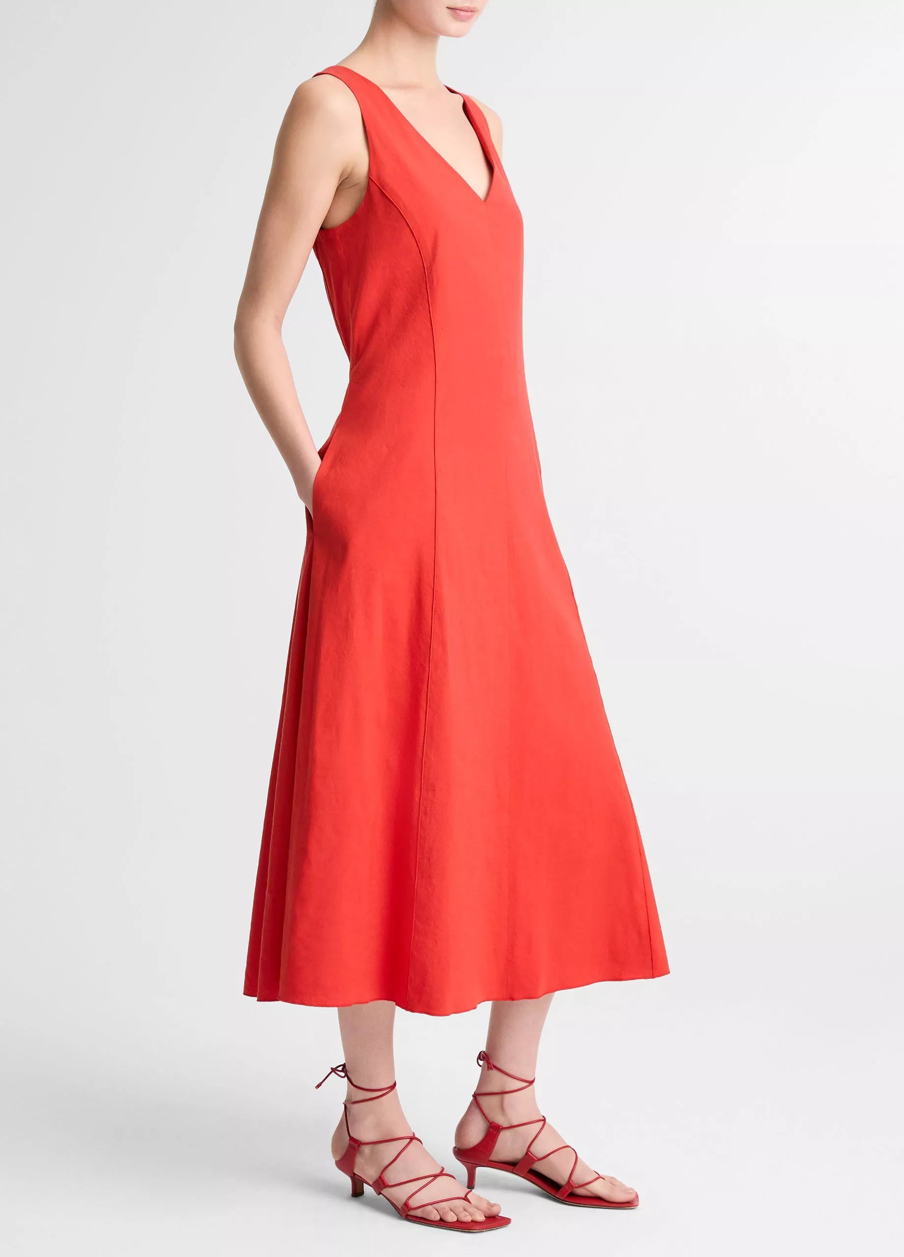 LINEN BLEND VNECK DRESS