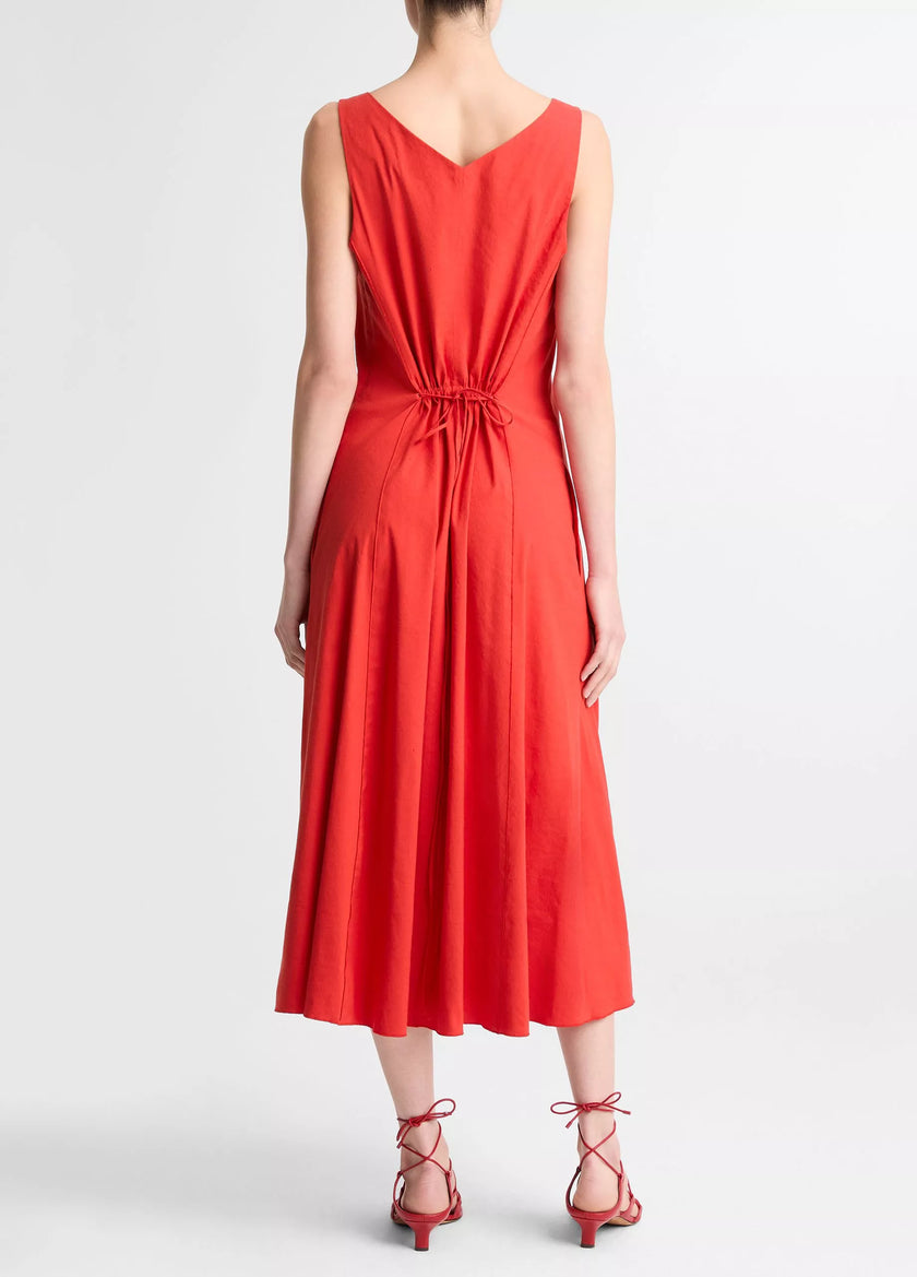 LINEN BLEND VNECK DRESS