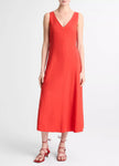 LINEN BLEND VNECK DRESS