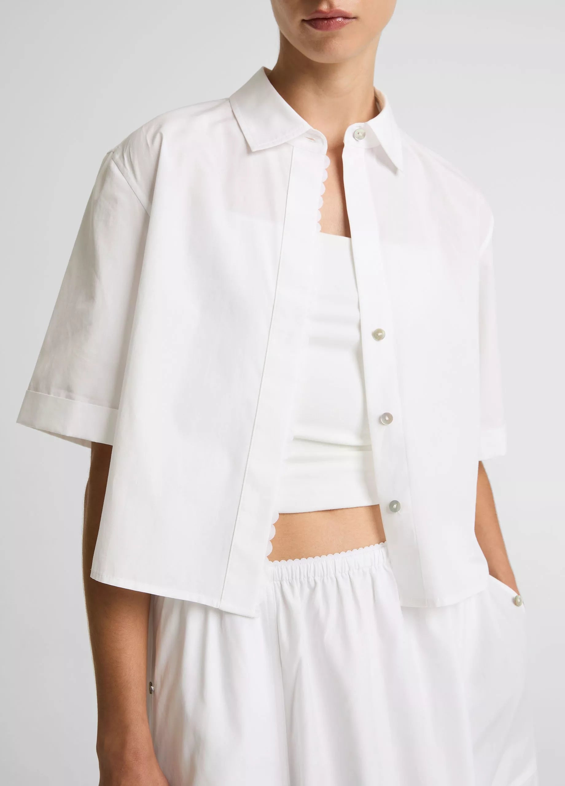 SCALLOP DETAIL COTTON BUTTON FRONT SHIRT