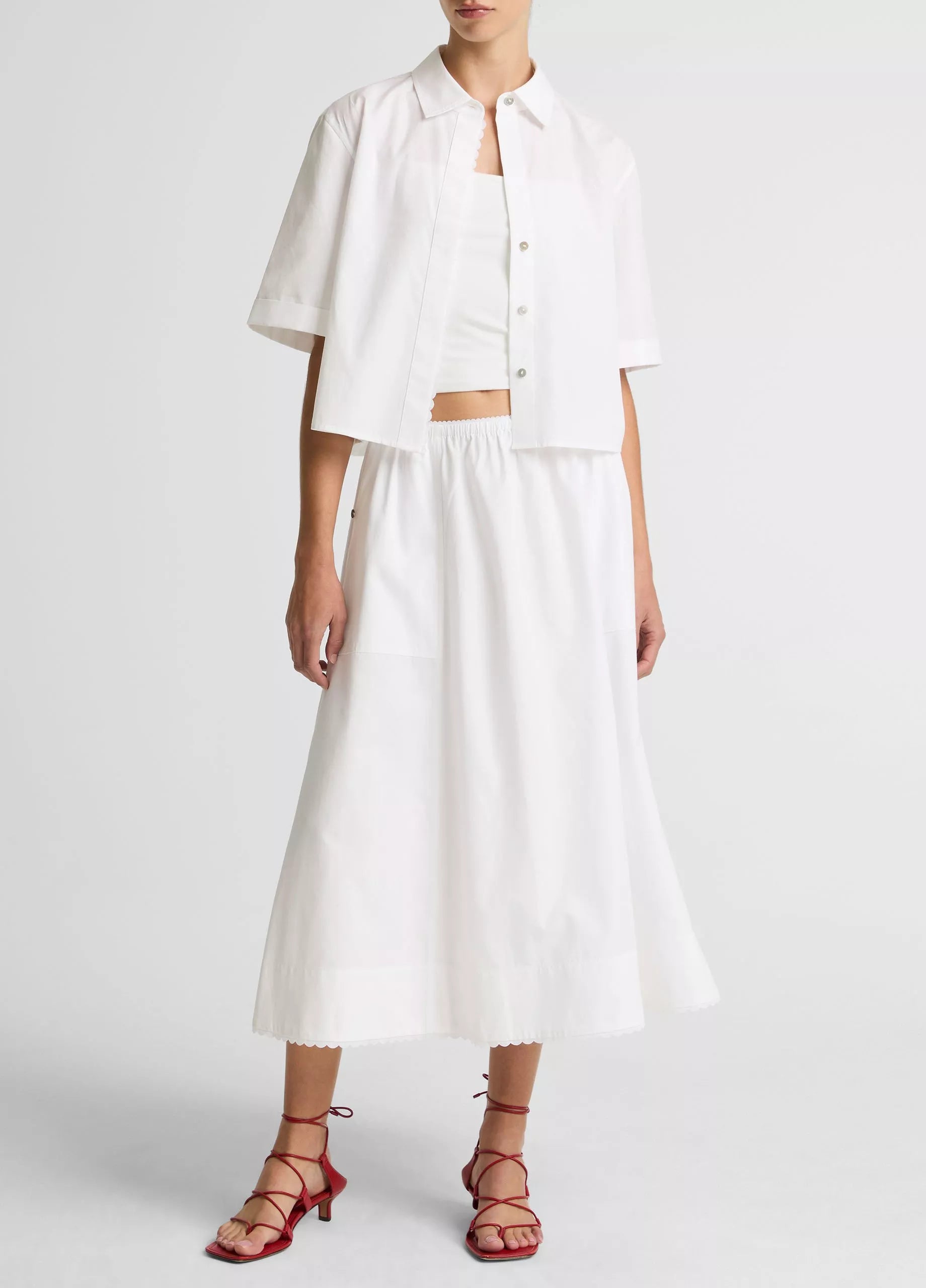 SCALLOP DETAIL COTTON BUTTON FRONT SHIRT