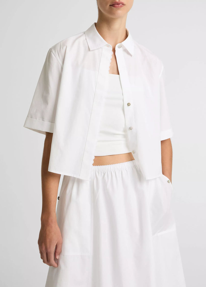 SCALLOP DETAIL COTTON BUTTON FRONT SHIRT