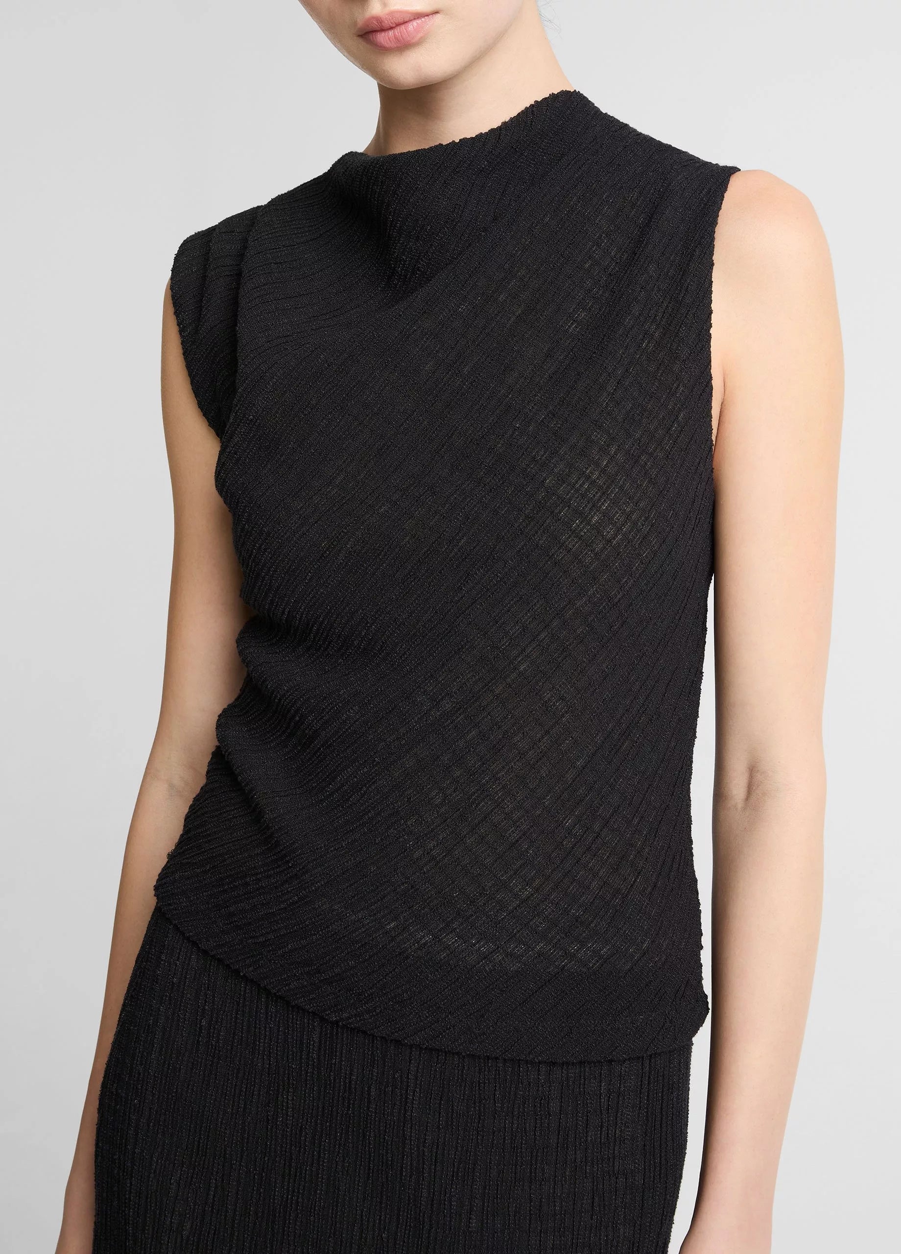 SHADOW GRID COWL NECK TOP
