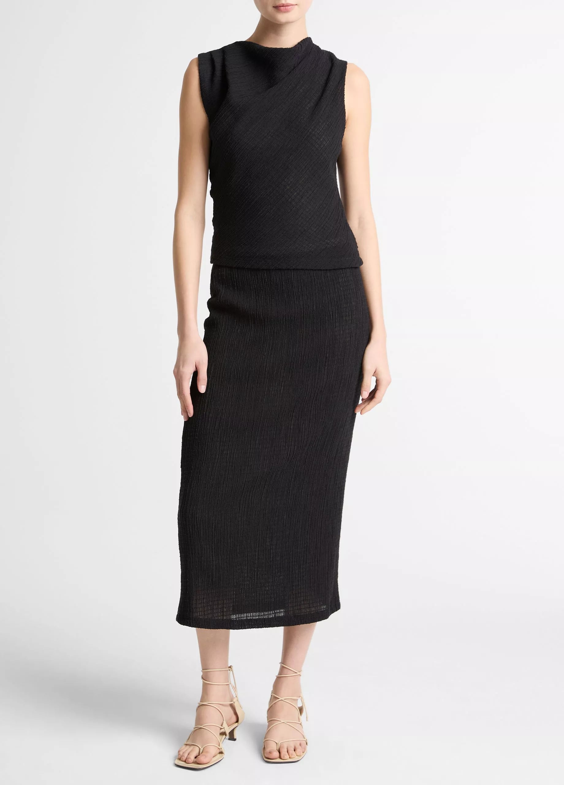 SHADOW GRID COWL NECK TOP