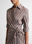 STRIPED COTTON BLEND WRAP DRESS