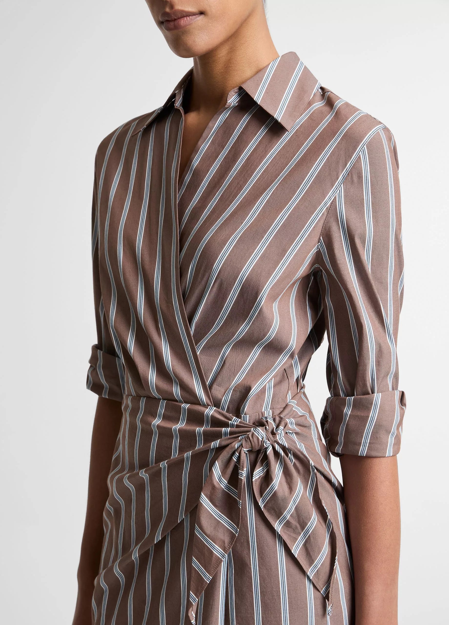 STRIPED COTTON BLEND WRAP DRESS