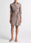 STRIPED COTTON BLEND WRAP DRESS