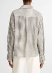 GINGHAM COTTON SILK CROPPED BUTTON FRONT SHIRT