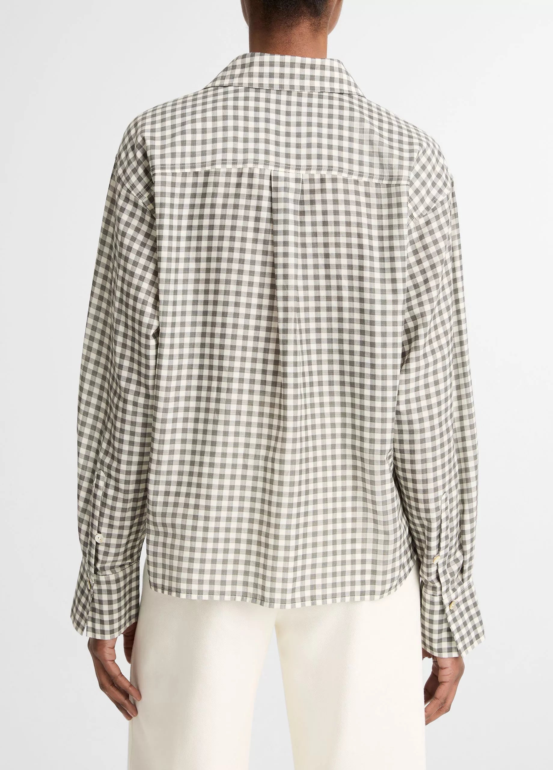 GINGHAM COTTON SILK CROPPED BUTTON FRONT SHIRT