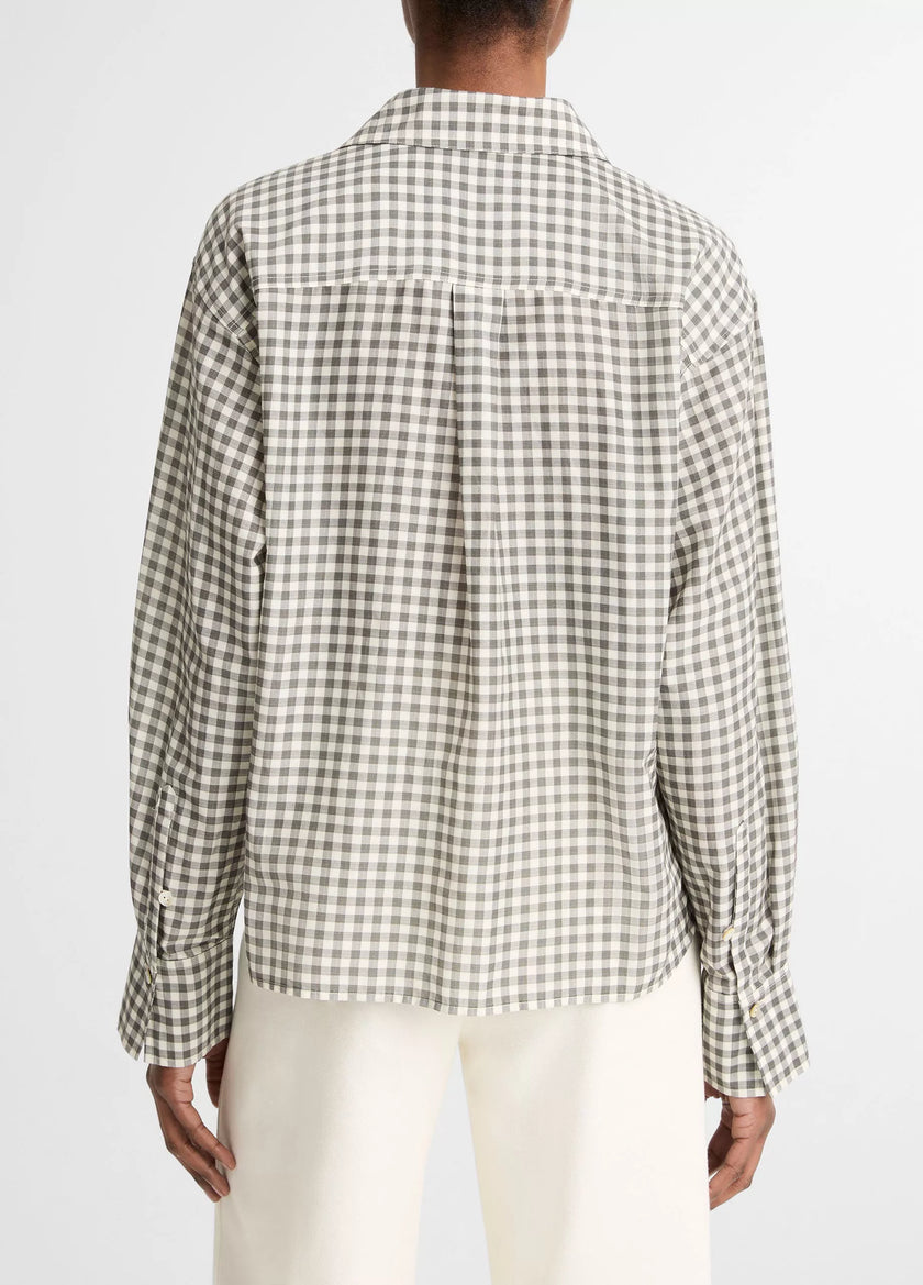 GINGHAM COTTON SILK CROPPED BUTTON FRONT SHIRT