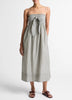 GINGHAM COTTON SILK TIE SMOCKED DRESS