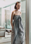 GINGHAM COTTON SILK TIE SMOCKED DRESS
