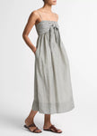 GINGHAM COTTON SILK TIE SMOCKED DRESS