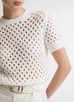 HONEYCOMB ITALIAN COTTON LINEN BLEND SHORT SLEEVE SWEATER