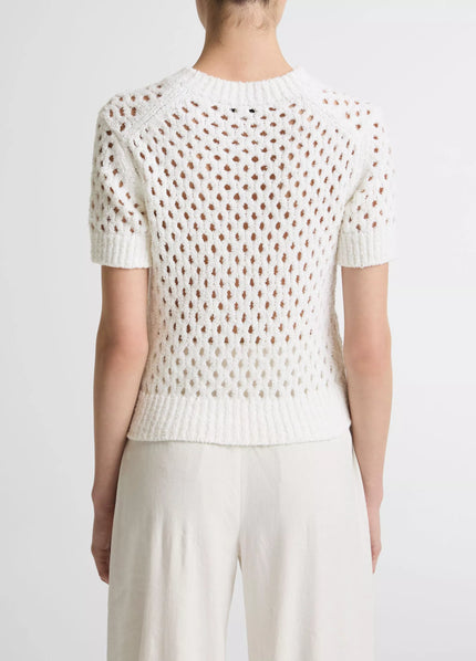 HONEYCOMB ITALIAN COTTON LINEN BLEND SHORT SLEEVE SWEATER