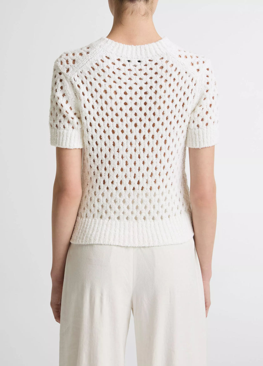 HONEYCOMB ITALIAN COTTON LINEN BLEND SHORT SLEEVE SWEATER