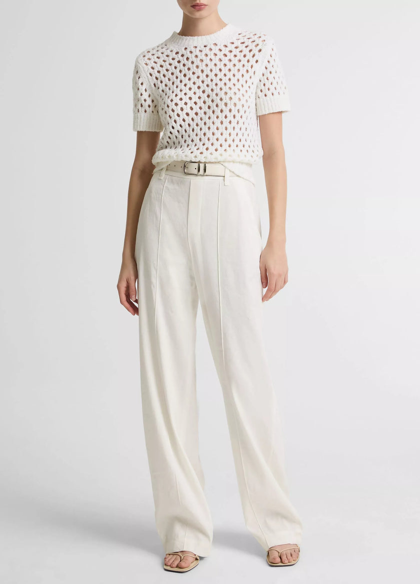 HONEYCOMB ITALIAN COTTON LINEN BLEND SHORT SLEEVE SWEATER