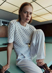 HONEYCOMB ITALIAN COTTON LINEN BLEND SHORT SLEEVE SWEATER