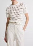 HONEYCOMB ITALIAN COTTON LINEN BLEND SHORT SLEEVE SWEATER