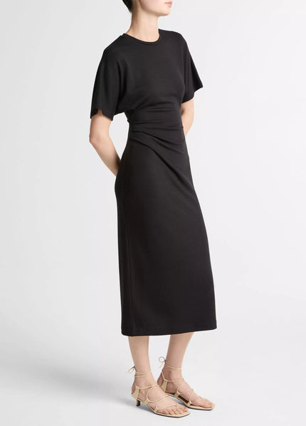 RUCHED SIDE KNIT SHORT SLEEVE DRESS