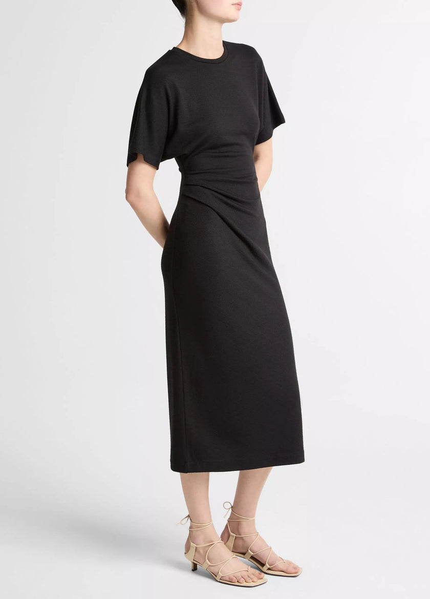 RUCHED SIDE KNIT SHORT SLEEVE DRESS