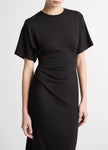 RUCHED SIDE KNIT SHORT SLEEVE DRESS