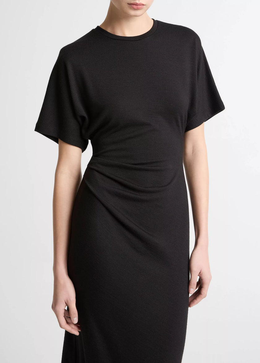 RUCHED SIDE KNIT SHORT SLEEVE DRESS