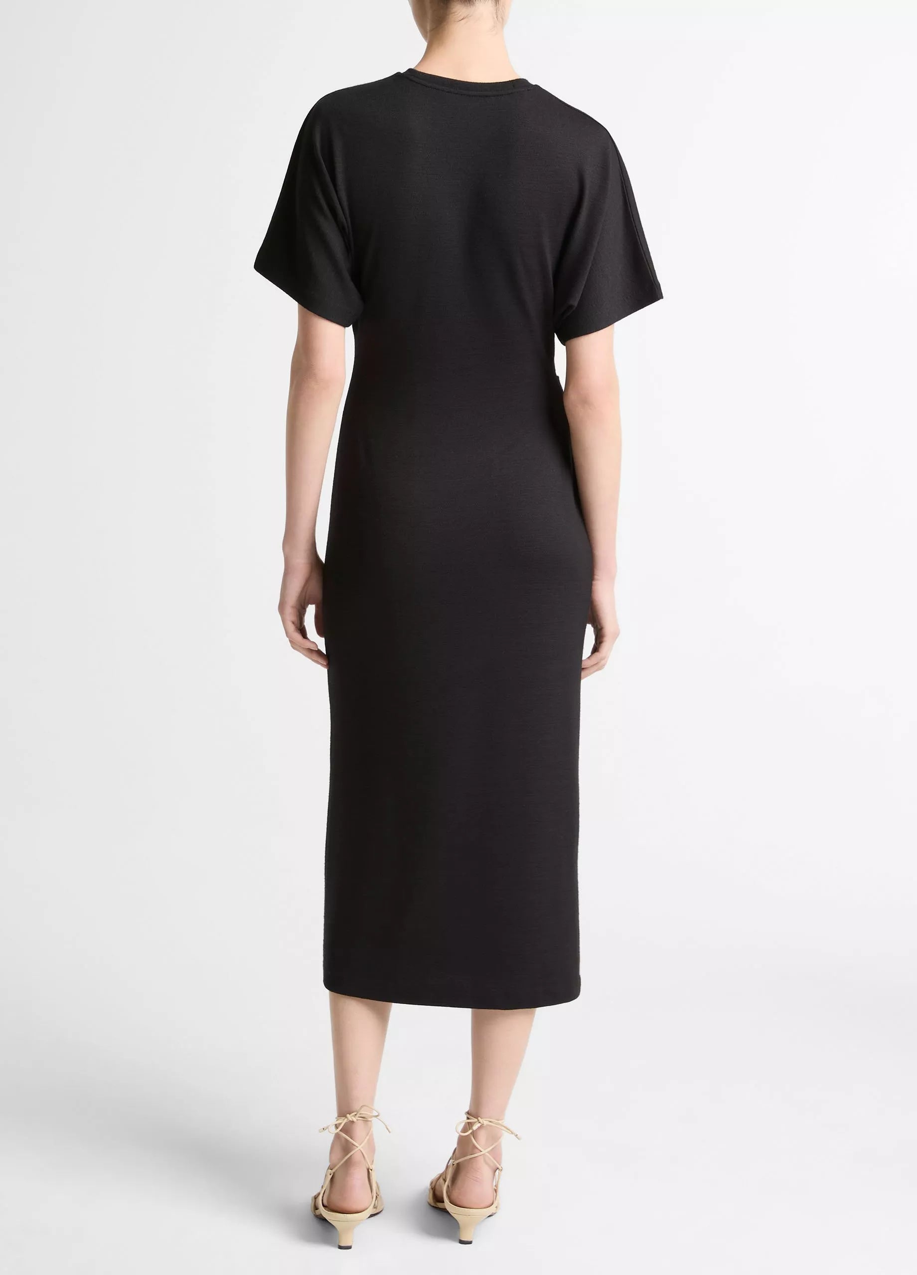 RUCHED SIDE KNIT SHORT SLEEVE DRESS