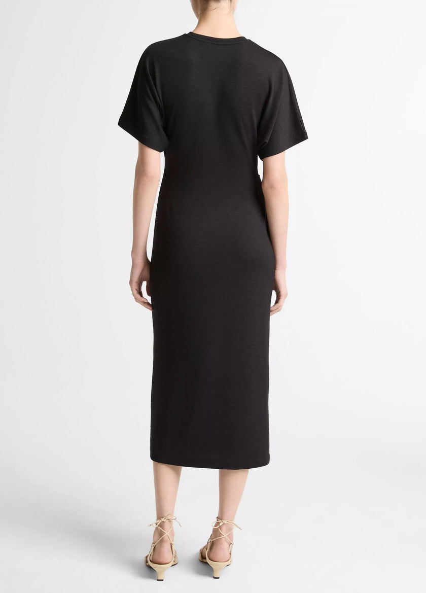 RUCHED SIDE KNIT SHORT SLEEVE DRESS