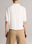 DRAPED CREPE FUNNEL NECK TOP IN OFF WHITE