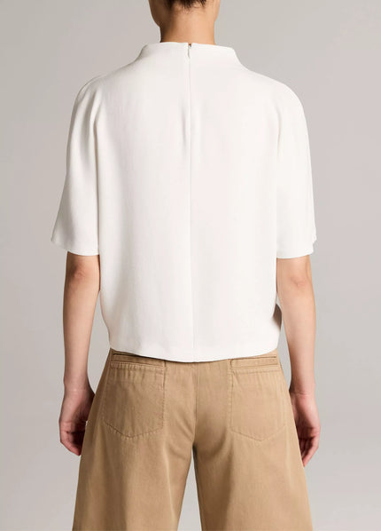 DRAPED CREPE FUNNEL NECK TOP IN OFF WHITE