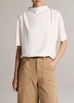DRAPED CREPE FUNNEL NECK TOP IN OFF WHITE